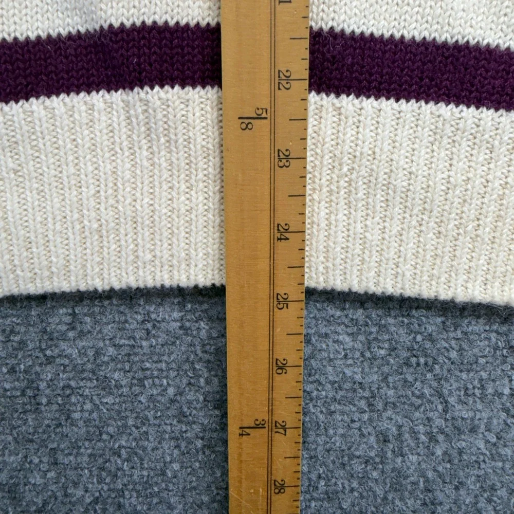 Vintage Fluid Mens Paisley V-Neck Sweater Cream Purple Ramie Cotton Blend M